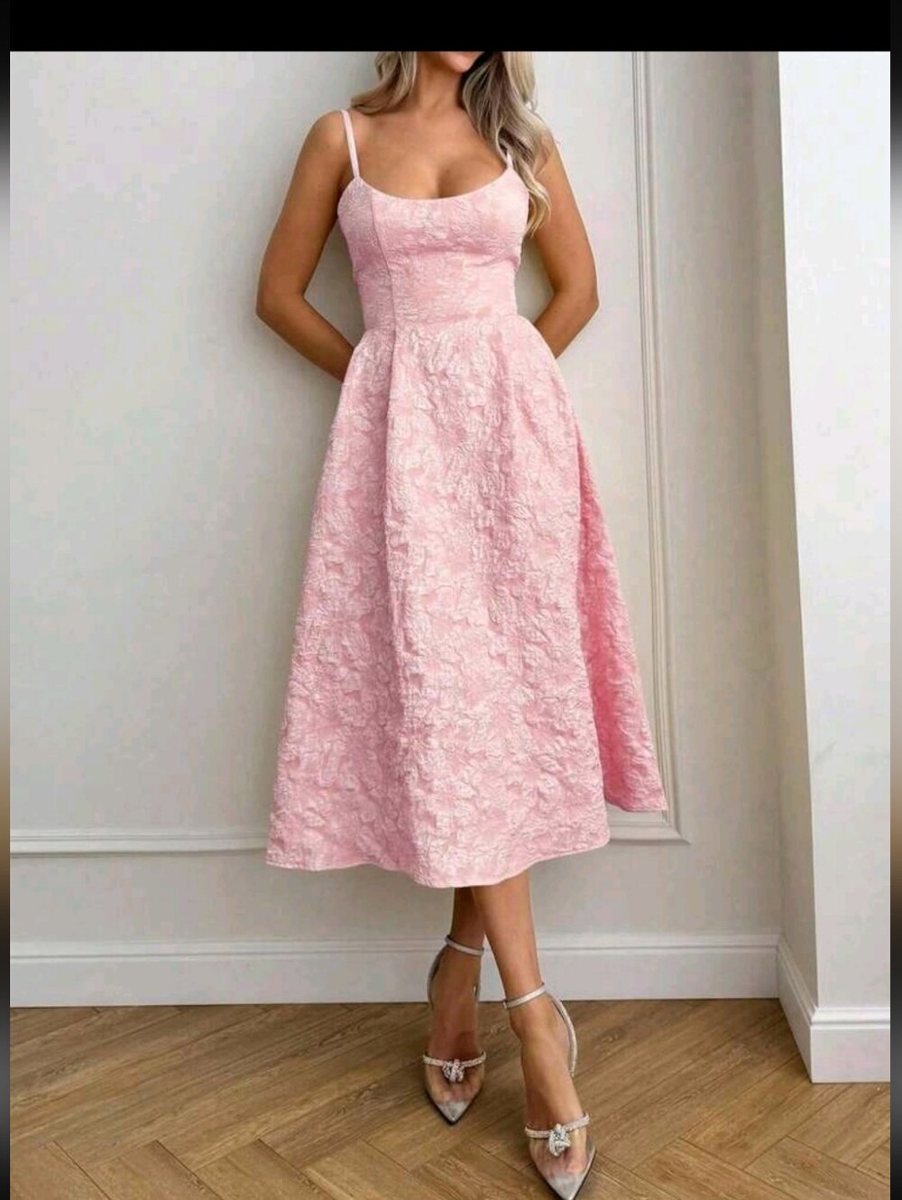 Pink Textured A-Line Midi Skirt — Women